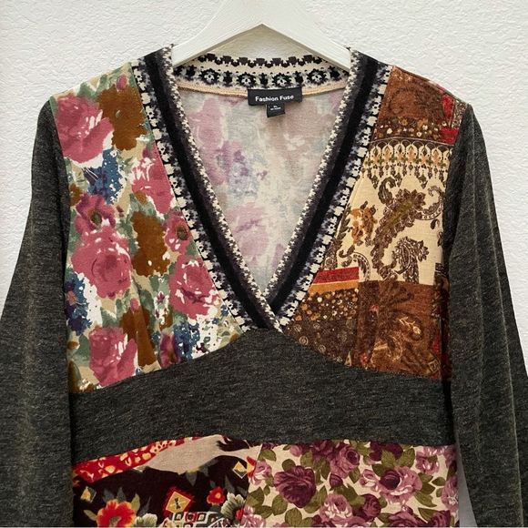 Fashion Fuse, Mixed Media Print Long Sleeve Dress, Floral, Paisley Fall … - Picture 2 of 8